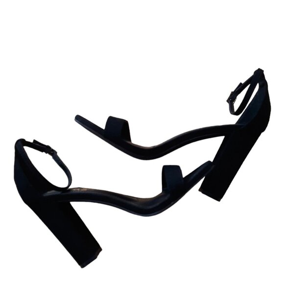 Lulus Taylor Faux Suede Strappy Black Chunky Platform Heels Size 8 - Picture 7 of 9